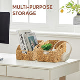 Greenatural Water Hyacinth Storage Baskets Set of 2, Handwoven Rectangular Organizer Trays with Wooden Bead Handles, Nested Wicker Bins for Shelf, Bathroom, Kitchen, Office, Natural Decor - Homesidy.com