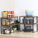 NEX Bamboo Kitchen Cabinet and Counter Shelf Organizer, Stackable &amp; Expandable, Set of 4, White and Natural - Homesidy.com