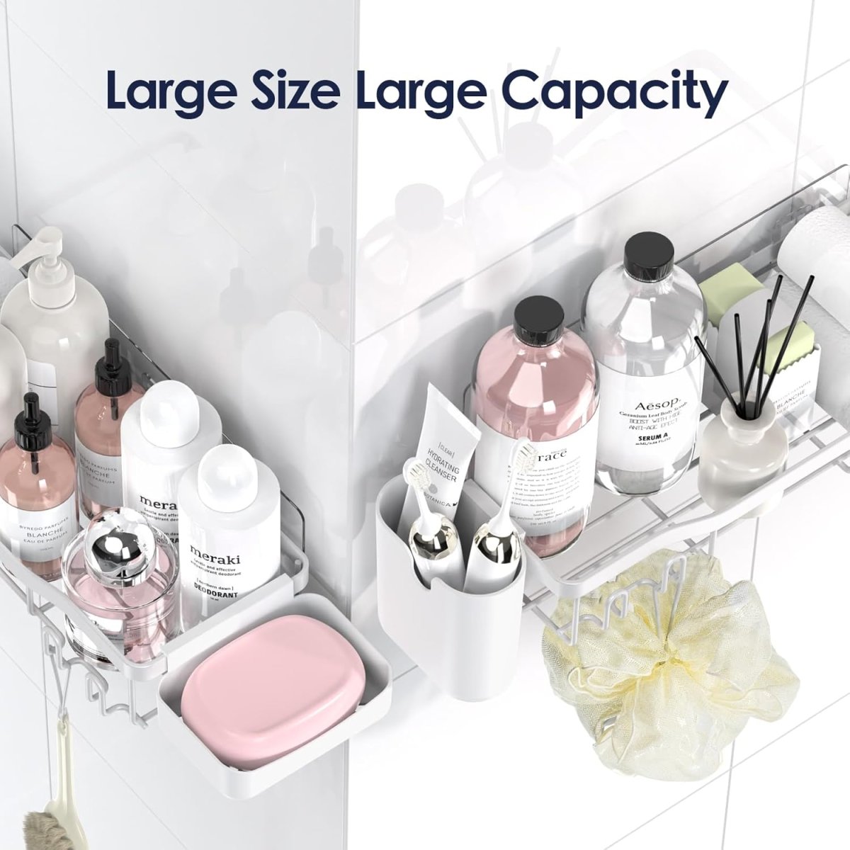 NESOMI Shower Caddy Adhesive Shower Organizer 7 - Pack, Rustproof Stainless Steel Bathroom Shelves, Large Capacity No - Drill Rack Storage Accessories with Soap Dish Toothbrush Holder &amp;24 Hooks Home Decor - Homesidy.com