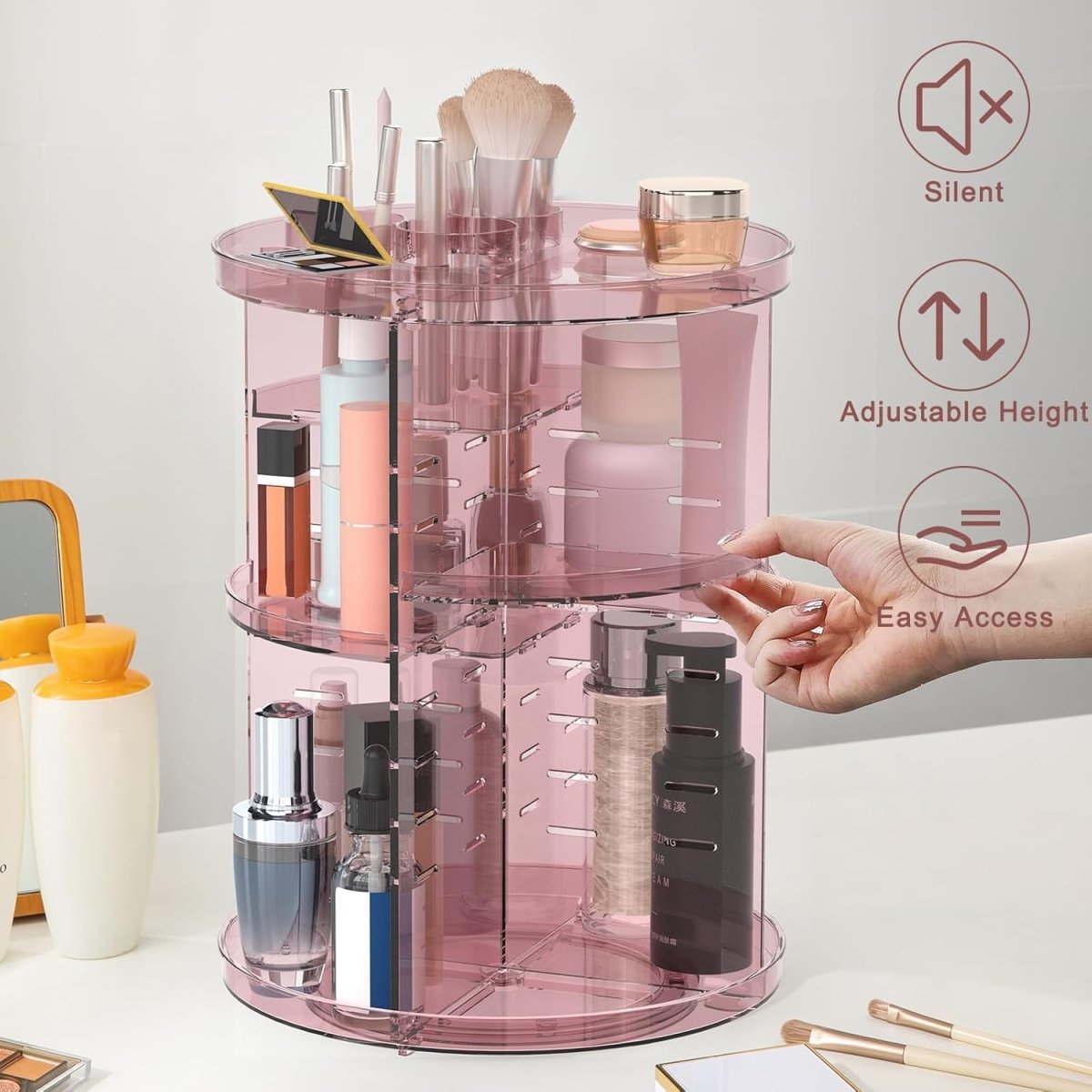 Rotating Makeup Organizer, DIY 8 Adjustable Layers Spinning Skincare Organizer, Cosmetic Display Case with Brush Holder Perfume Tray, Multi - Function Storage Carousel for Vanity Bathroom Countertop - Homesidy.com