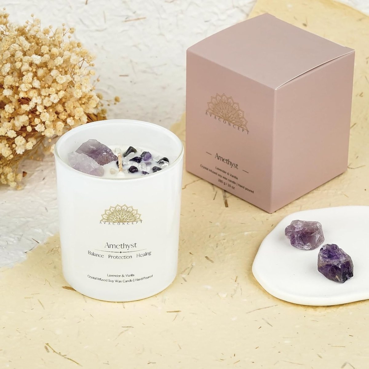 ava concept - Soy Candles with Crystals - Aromatherapy Scented Candle for Women - Lavender Vanilla Gift Set - Small Wax Melts - 3 Pack 3.5oz - Homesidy.com