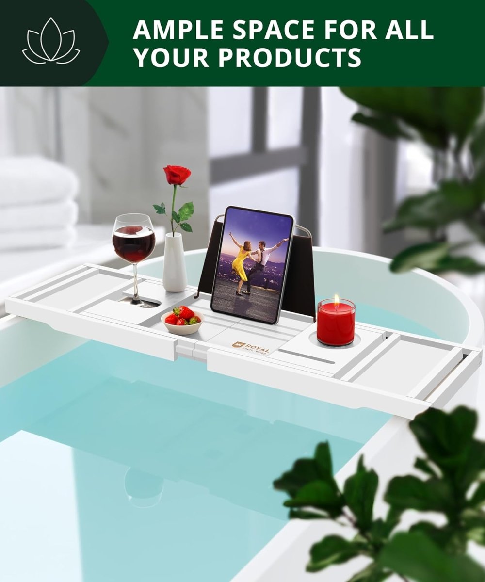 ROYAL CRAFT WOOD Bathtub Tray Caddy for Tub, Bamboo Bath Shelf, Premium Foldable Wood Bath Table, Expandable Bathtub &amp; Bathroom Accessories, New Home Gifts for Mom, Housewarming, Anniversary, Wedding - Homesidy.com