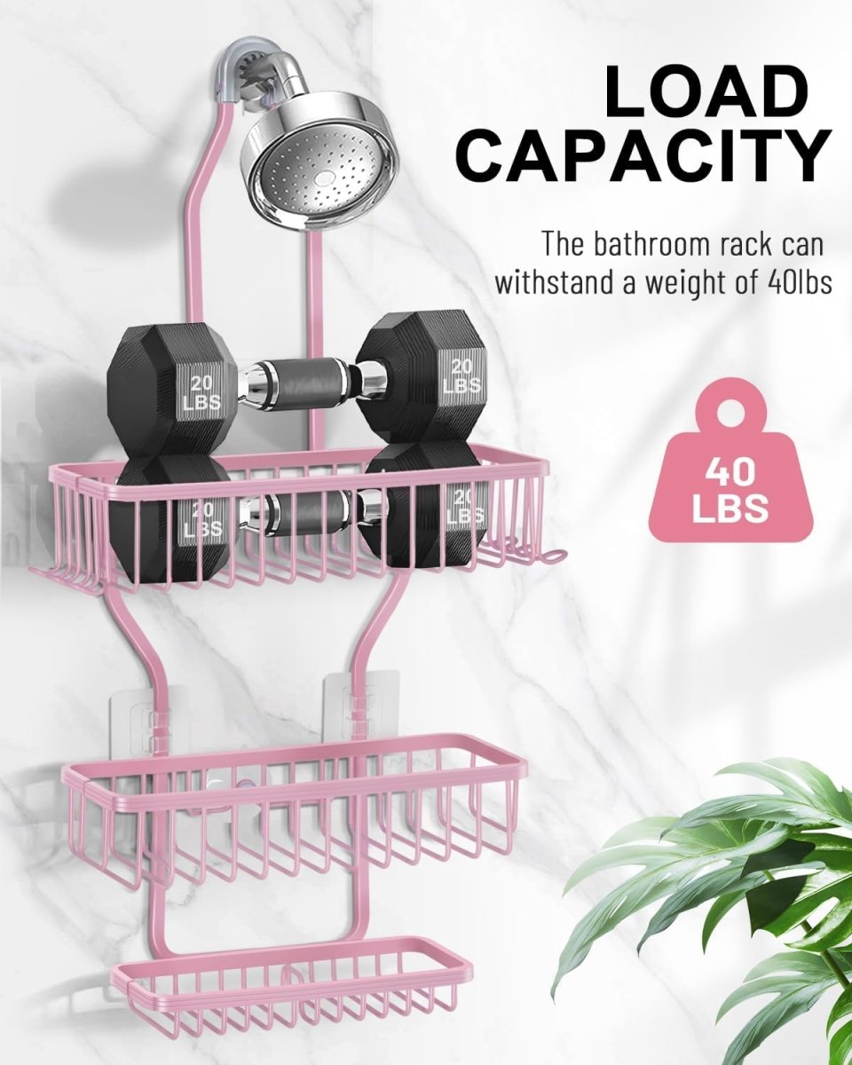MSAICOE Shower Caddy Hanging - Never Rust Shower Hanging Organizer - Aluminum Over the ShowerHead Caddy with Soap Basket and 6 Hooks for Razor/Sponge (Black) - Homesidy.com