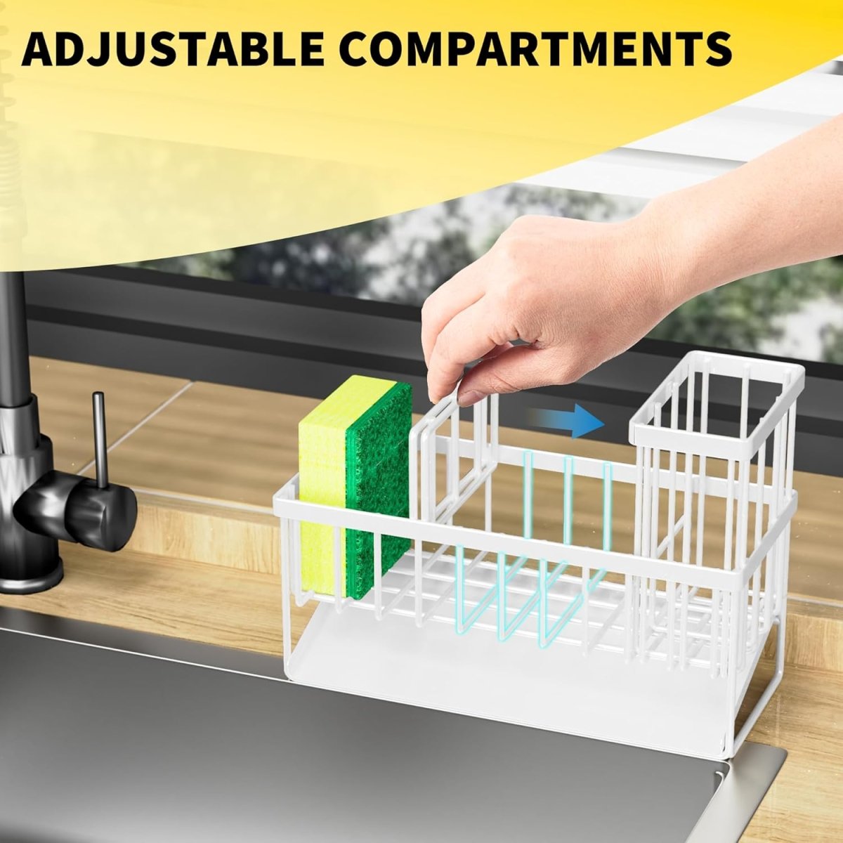 Cisily Kitchen Sink Caddy Organzier with High Brush Holder, Sponge Holder for Sink, 304 Rustproof Stainless, Kitchen Countertop Soap Dispenser Organizer, Kitchen Decor and Accessories - Homesidy.com