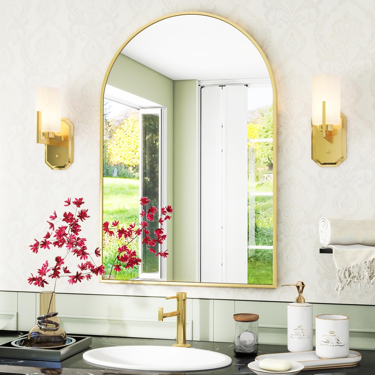 VooBang Arched Wall Mirror, 30 x 38 inch Arch Bathroom Mirror, Wall Mounted Vanity Mirror with Arch Metal Frame, Modern Bathroom Vanity Mirror for Bedroom, Living Room, Hanging or Leaning, Black - Homesidy.com