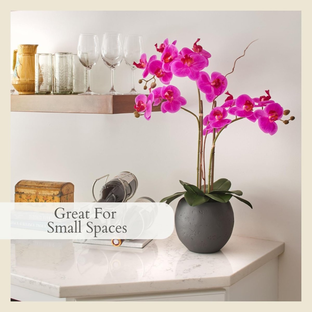 CG Hunter Faux White Orchid Plant, Premium Artificial Indoor Flower Display Stands 25 - Inches with Beautiful Sculptural Blooms and Foliage That Lasts Forever, Grey Planter Pot Included - Homesidy.com