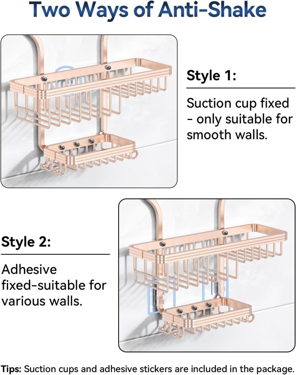 YASONIC Shower Caddy Hanging - Never Rust Shower Organizer - Aluminum Over The Head Caddy with 10 Hooks for Razor/Sponge - Rack with Soap Basket - Silver - Homesidy.com