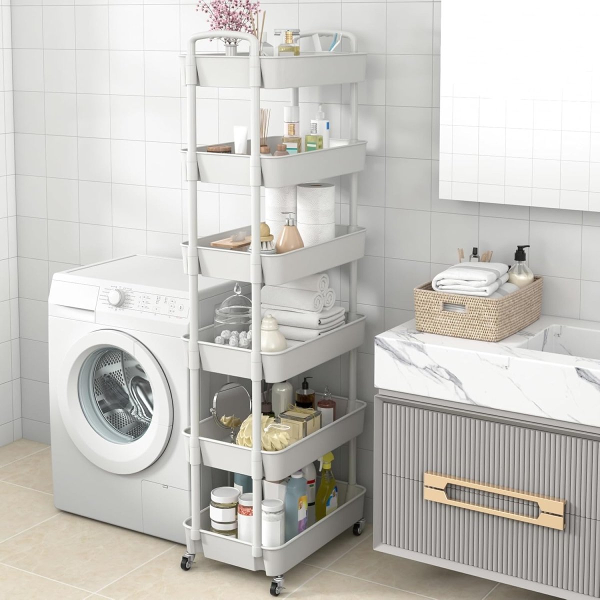 Sywhitta 3 - Tier Plastic Rolling Utility Cart with Handle, Multi - Functional Storage Trolley for Office, Living Room, Kitchen, Movable Storage Organizer with Wheels, White - Homesidy.com