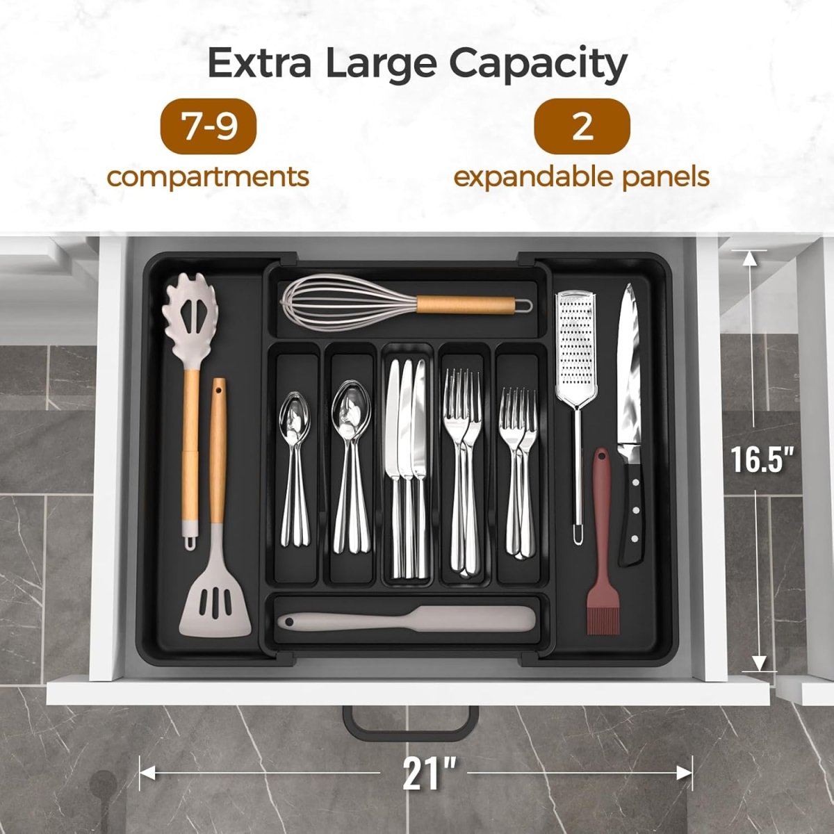 ukeetap Extra Large Expandable Silverware Organizer, BPA - Free Food - Safe Cutlery Flatware Organizer, Kitchen Utensil Drawer Organizer, Adjustable Silverware Holder for Spoons Forks Knives, Black - Homesidy.com
