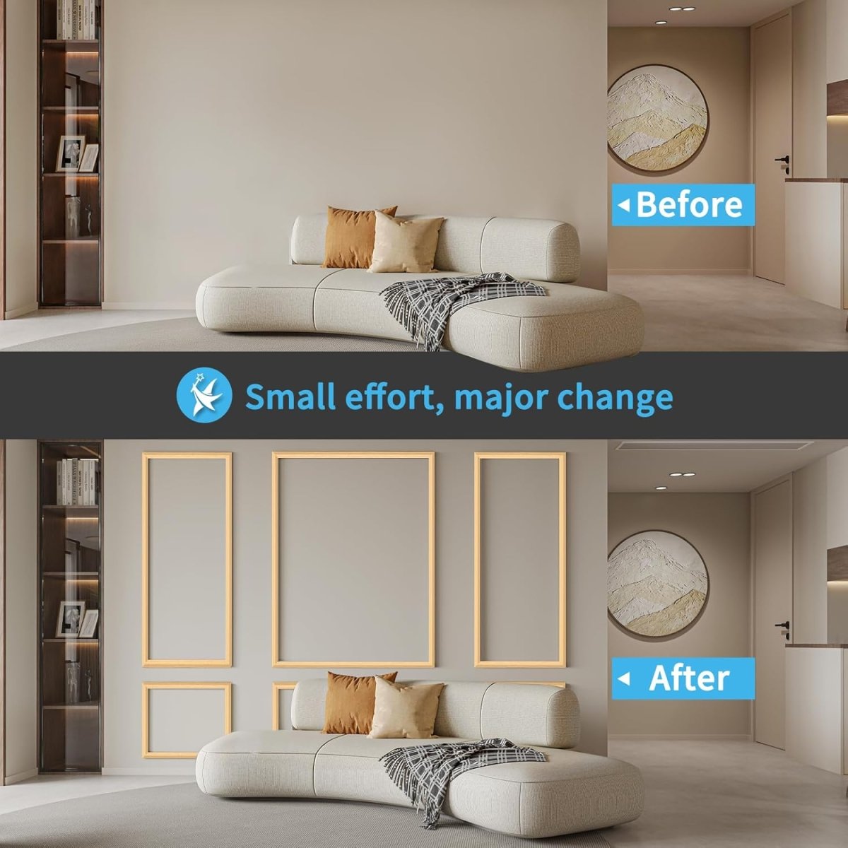 Art3d Pre - Cut Wall Molding Set of 6 pcs, Ready - to - Assemble Wainscoting Panels for Interior Wall Décor Living Room Bedroom Accent Wall - Installed with Glue, 3 Top 3 Bottom - Homesidy.com