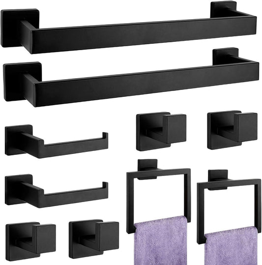 5 - Pieces Matte Black Bathroom Hardware Accessories Set, SUS304 Stainless Steel Bath Towel Bar Set, Towel Racks for Bathroom Wall Mounted. - Homesidy.com