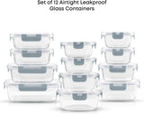 JoyJolt 24pc Borosilicate Glass Storage Containers with Lids | 12 Airtight/Freezer Safe Food Storage Containers for Pantry and Kitchen | Meal Prep Container for Lunch | Glass Tupperware Set - Homesidy.com