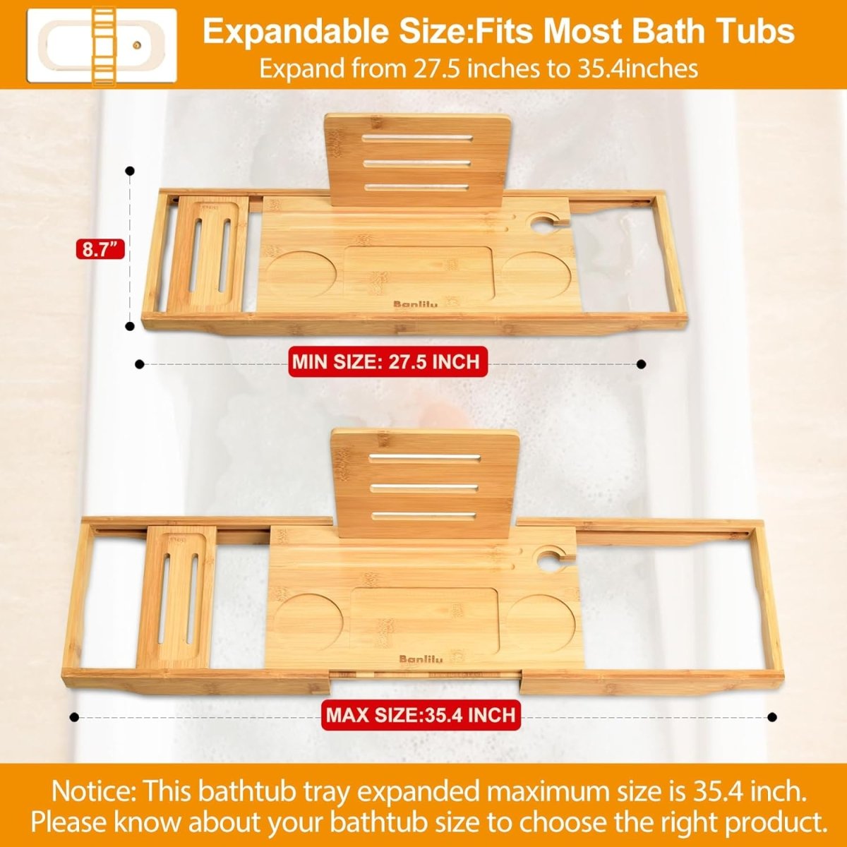 Banlilu Bathtub Tray - Bath Tray Expandable - Bath Tub Tray Table for Bathtub, Ajustable Size, Fits Most Tubs - Homesidy.com