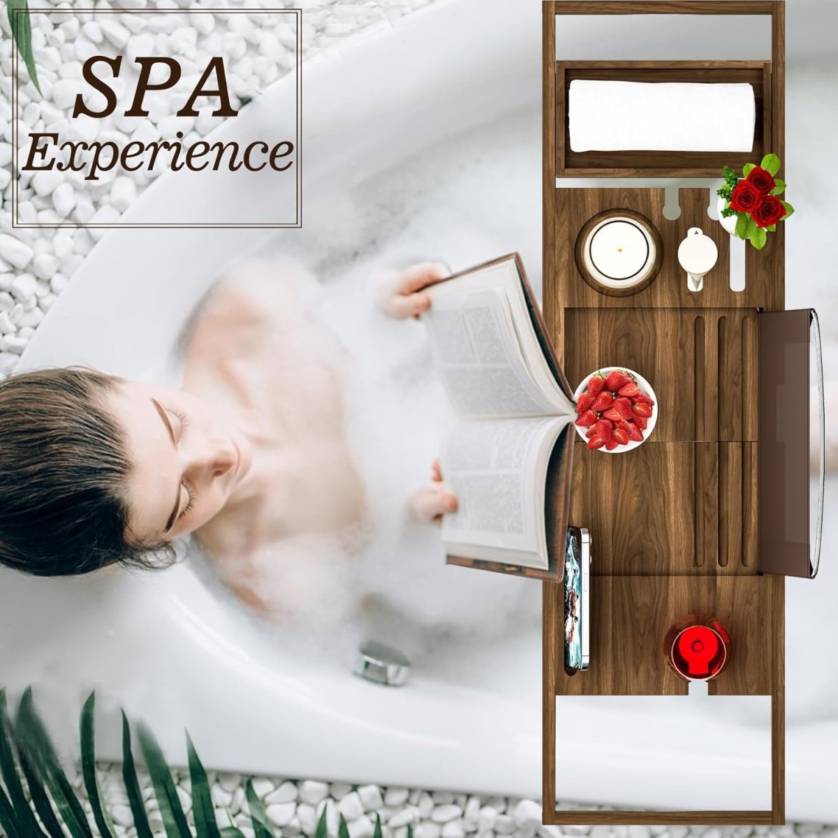 Premium Bamboo Bathtub Tray Caddy - Bath Tub Tray Table for Bathtub - Bath Caddy Tray for Bathtub, Expandable Size, Fits Most Bath Tubs - Homesidy.com