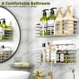 Shower Caddy, Adhesive Shower Organizer with Soap Dish and 4 Hooks, Rustproof Stainless Steel Shower Shelves, Wall Mounted No Drilling Storage Shelf Basket Accessories for Bathroom &amp; Kitchen - Homesidy.com