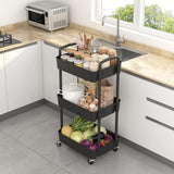 Sywhitta 3 - Tier Plastic Rolling Utility Cart with Handle, Multi - Functional Storage Trolley for Office, Living Room, Kitchen, Movable Storage Organizer with Wheels, White - Homesidy.com