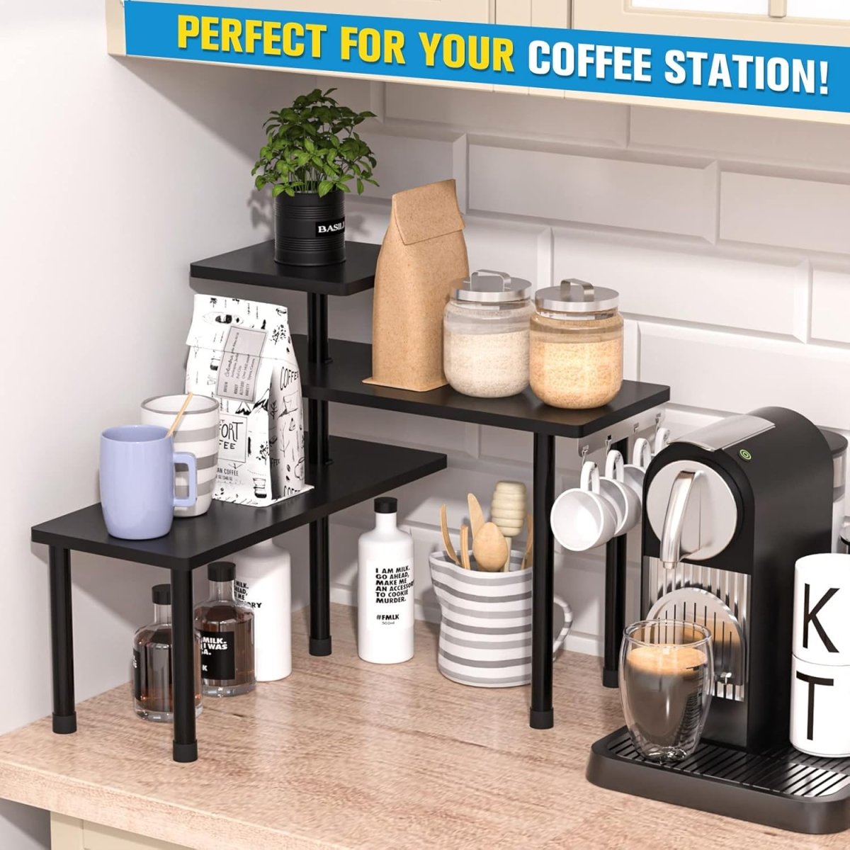 JayRex Countertop Organizer Organization, 3 Tier Moveable Corner Shelf Organizer for Kitchen, Bathroom, Spice Rack, Coffee Area, Over Sink, Dresser Table (Rustic Brown) - Homesidy.com