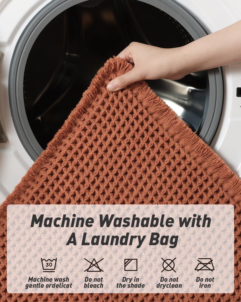 AMOAMI Upgraded Waffle Bath Mat, Super Absorbent Non Slip Bath Mats for Bathroom Floor, Machine Washable Bathroom Rugs with Tassels, Rubber Backed Bathroom Mats, Ultra Soft, 18&34; x 30&34;, Brown - Homesidy.com