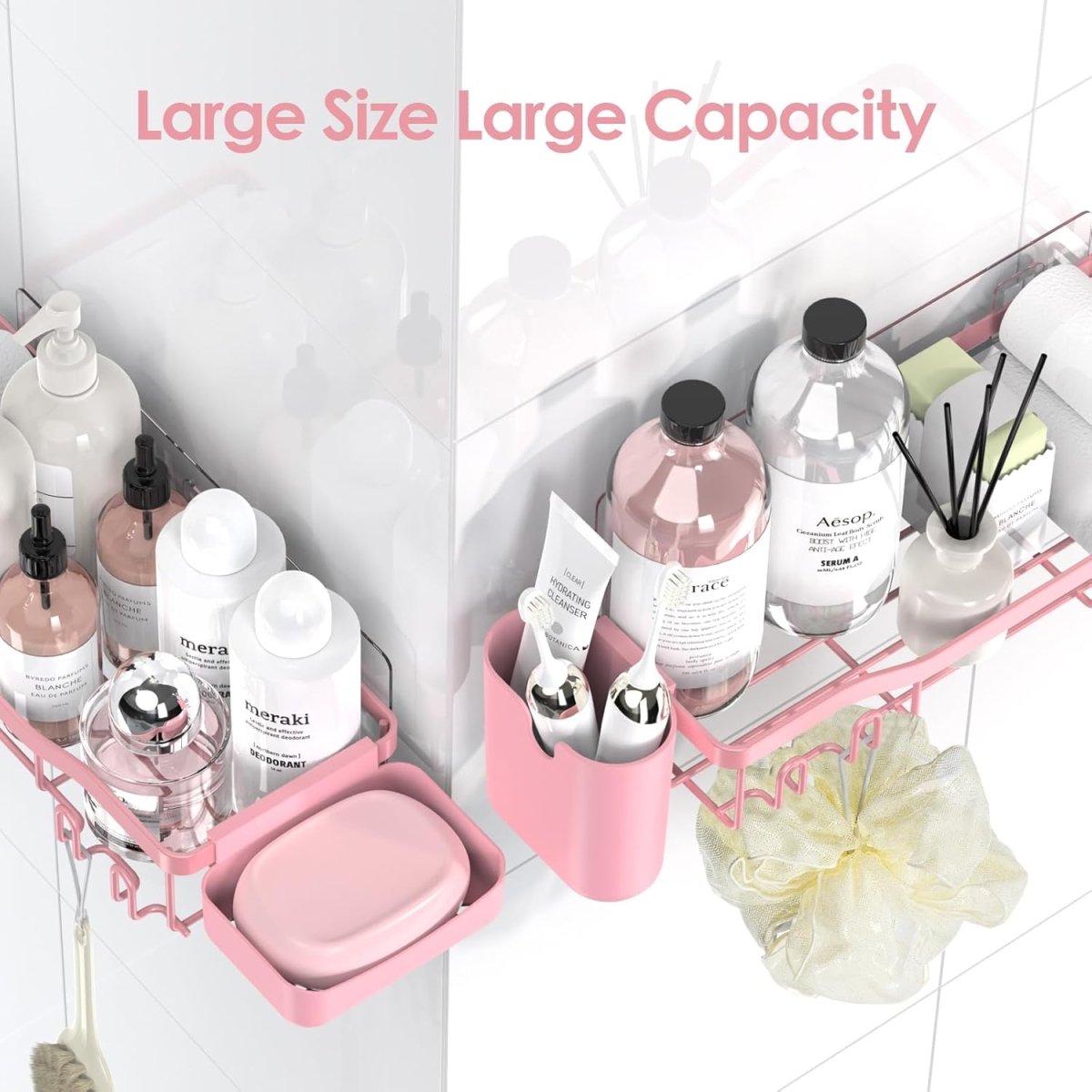 NESOMI Shower Caddy Adhesive Shower Organizer 7 - Pack, Rustproof Stainless Steel Bathroom Shelves, Large Capacity No - Drill Rack Storage Accessories with Soap Dish Toothbrush Holder &amp;24 Hooks Home Decor - Homesidy.com