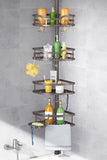 HAMITOR Corner Shower Caddy Tension Pole: Rustproof 4 - Tier Bathroom Organizer Shelves for Bathtub Shampoo Storage - 47 - 121 Inch Quick Install Adjustable Rod Standing Rack with Soap Rack - Silver Gray - Homesidy.com