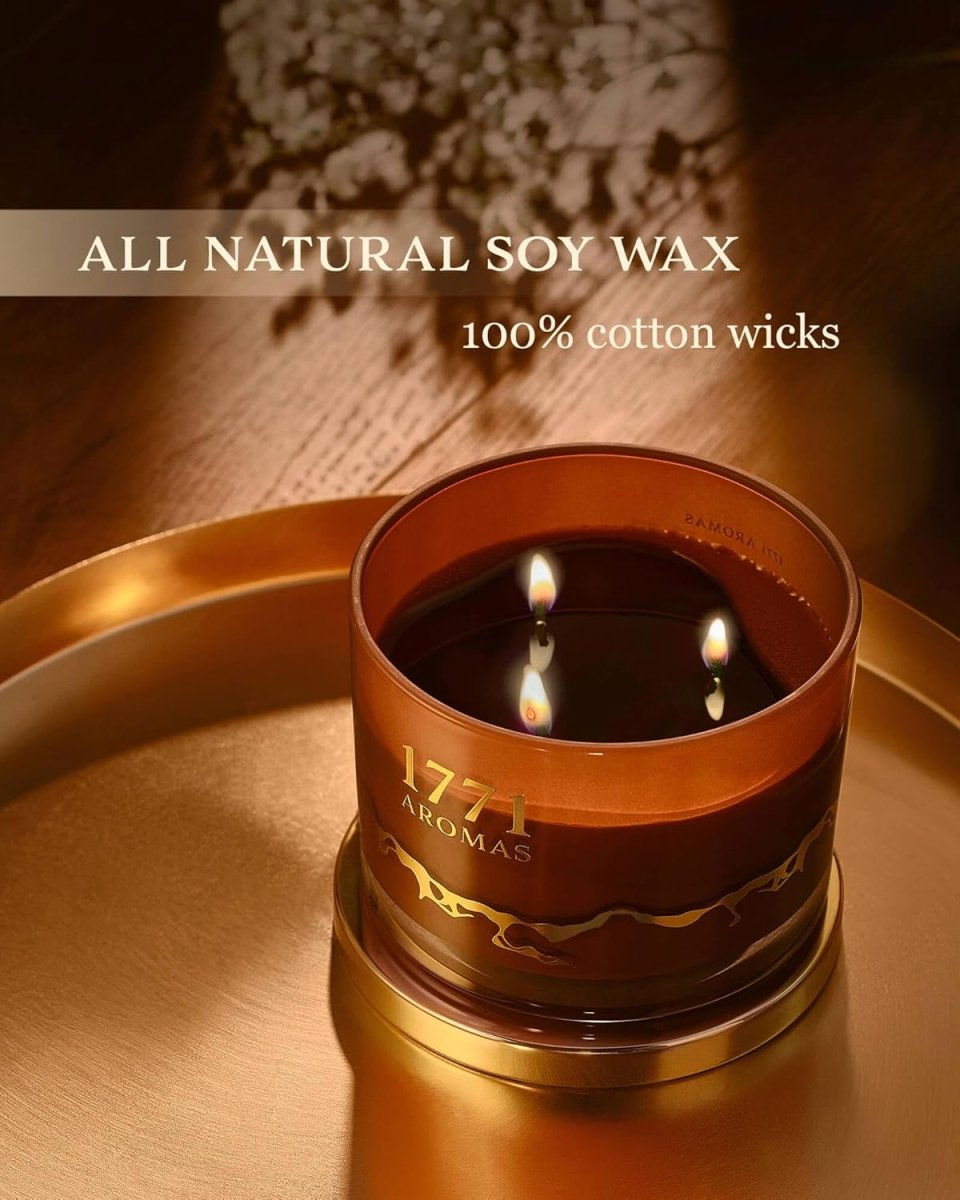 1771 Aromas Vanilla Scented Candles - 100% Natural Soy Wax - Large 3 Wick Jar Candle - Up to 50 Hours Burning Time - Candles for Home - Gift - Ready Candle for Men &amp; Women - Aromatherapy Candles - Homesidy.com