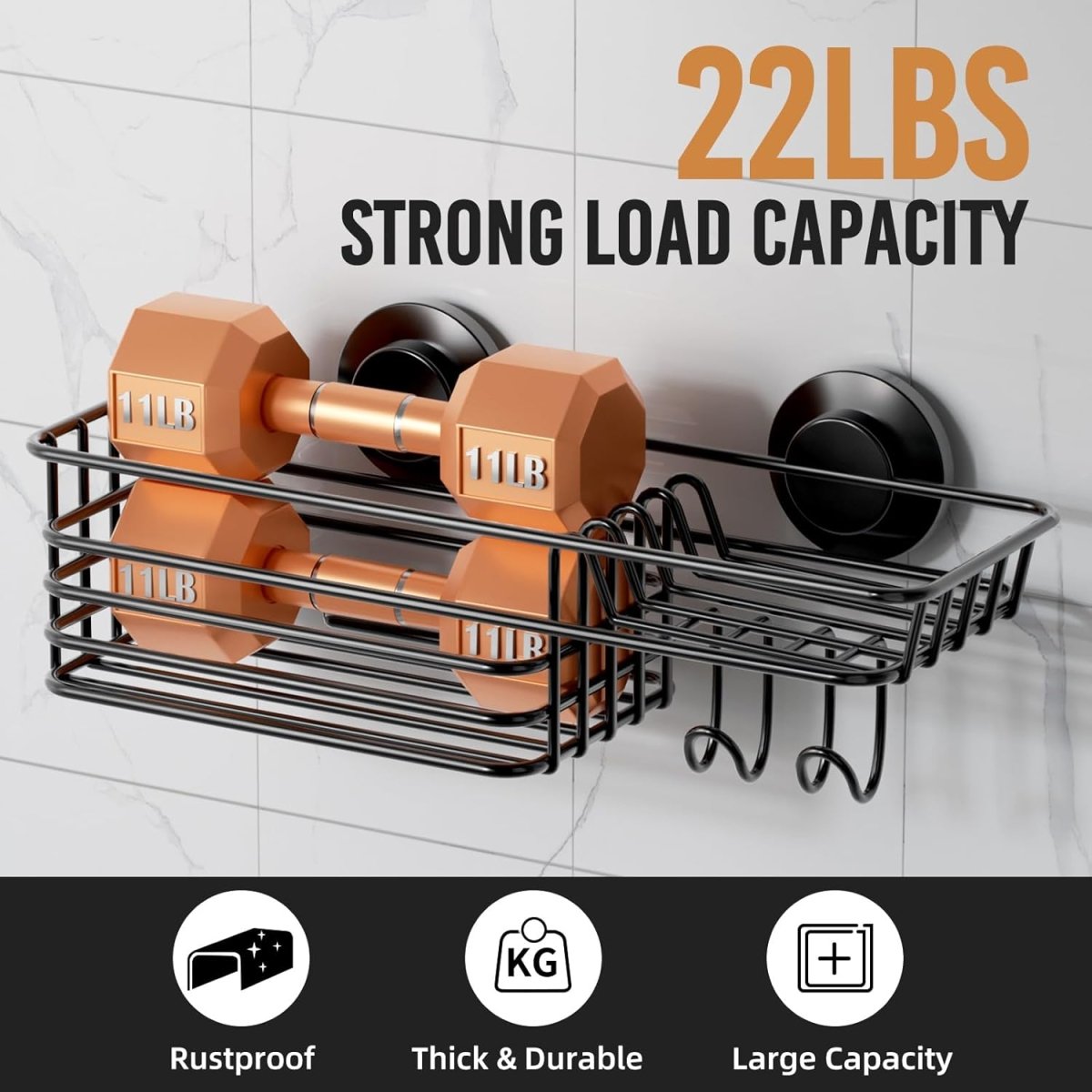 LEVERLOC Shower Caddy Suction Cup, 2 Pack Shower Shelves for Inside Shower with Hooks &amp; Soap Holder, NO - Drilling Bathroom Shower Organizer, Rustproof Meatl Shower Holder Storage, Black - Homesidy.com