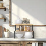 NEX Bamboo Kitchen Cabinet and Counter Shelf Organizer, Stackable &amp; Expandable, Set of 4, White and Natural - Homesidy.com