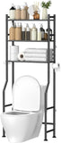 GloTika 3 - Tier Over The Toilet Storage, Space Saver Metal Bathroom Shelves, Freestanding Above Over Toilet Storage Shelf with 4 Hooks for Bathroom, Black - Homesidy.com