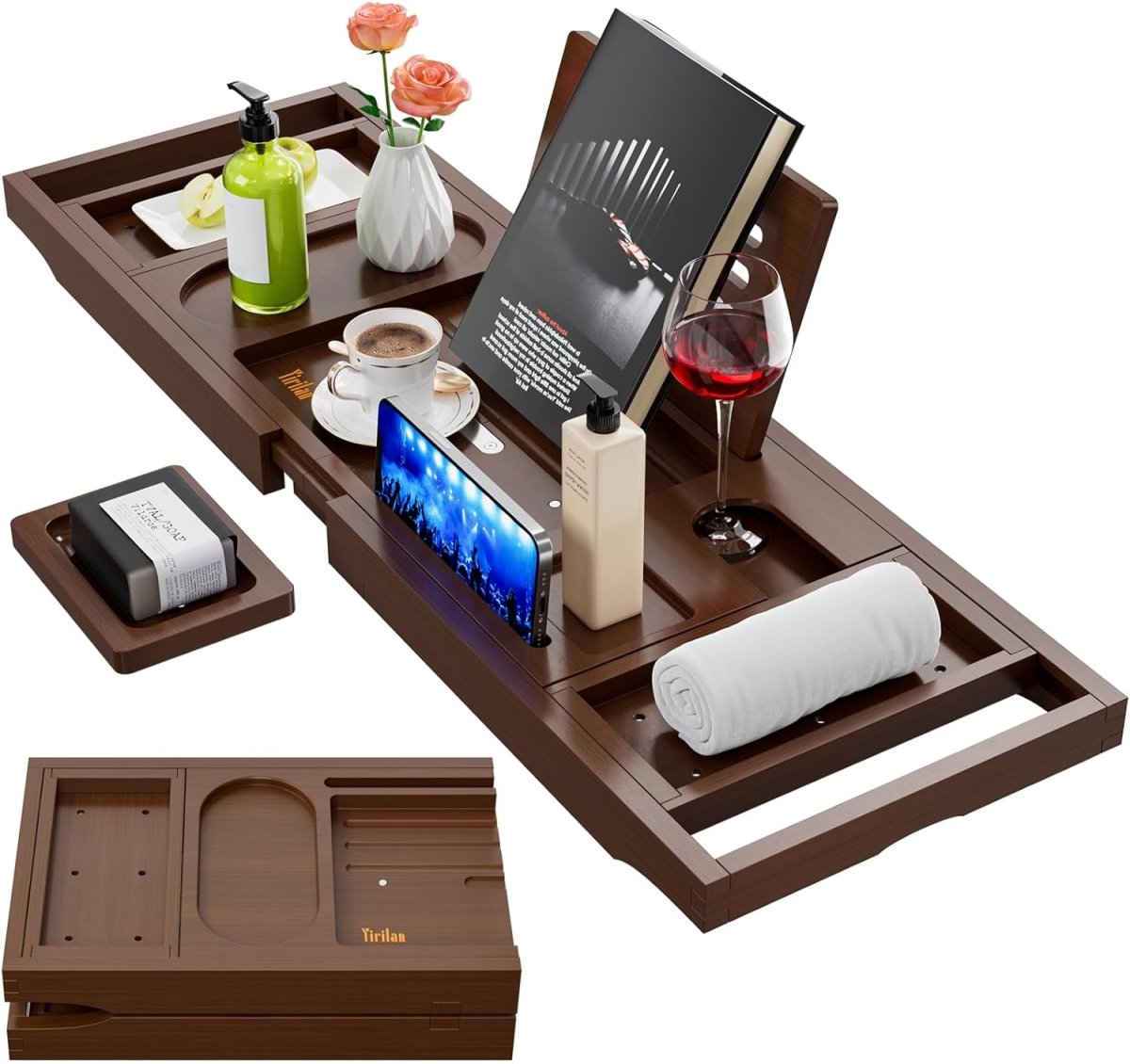 Premium Bathtub Tray Caddy, Expandable Bath Tray, Unique House Warming Gifts, New Home, Anniversary and Wedding Gifts for Couple, Bridal Shower Gift for Women - Homesidy.com