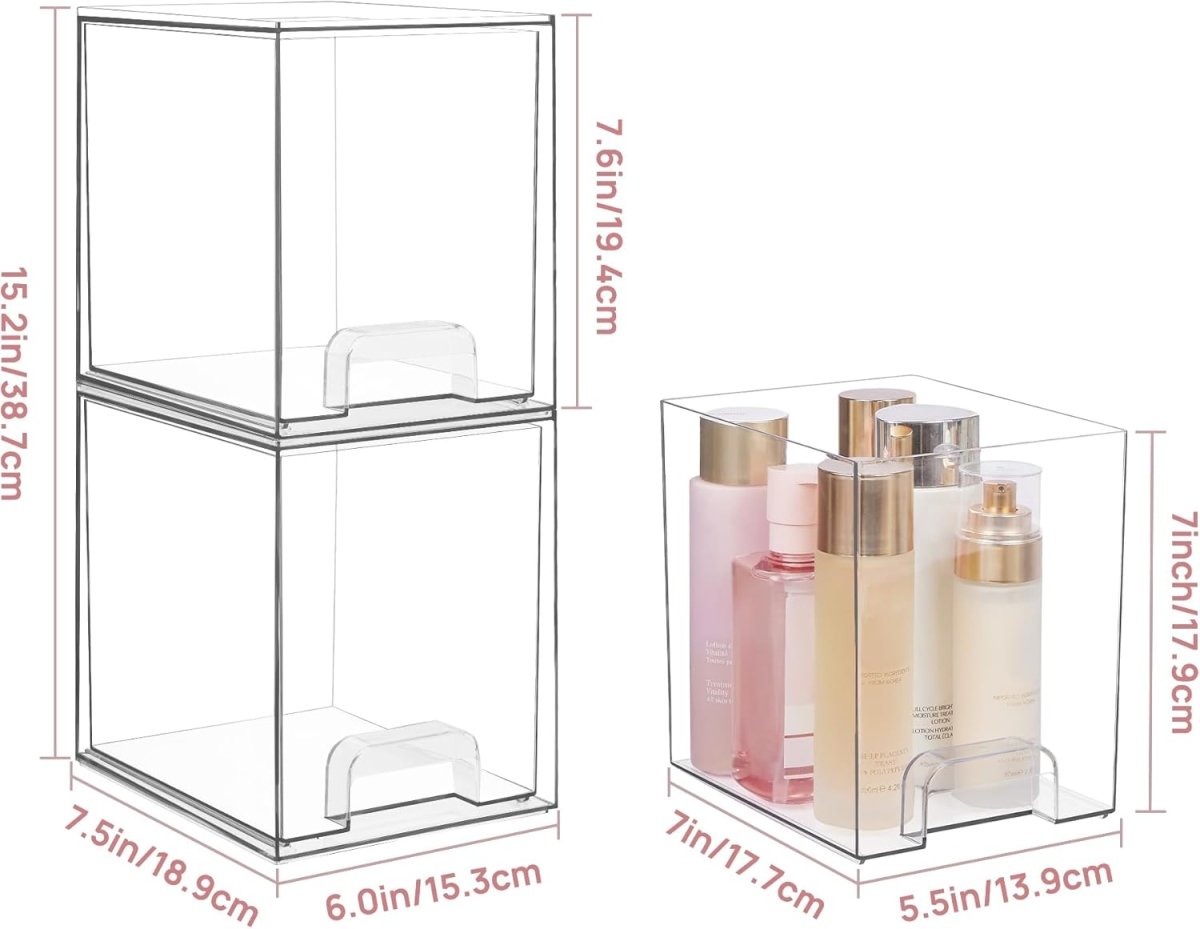 Vtopmart 12.1W Clear Stackable Storage Drawers,2 Pack Acrylic Plastic Organizers Bins for Makeup Palettes, Cosmetics, and Beauty Supplies,Ideal for Vanity, Bathroom,Cabinet,Desk Organization - Homesidy.com