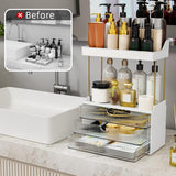 StorBin 3 Drawers Makeup Organizer - 5 Tier Bathroom Counter Organizers and Storage, Versatile Perfume Vanity Organizer, Ideal for Cosmetic, Large Skincare, Face Mask, Office Supplies, Amber - Homesidy.com