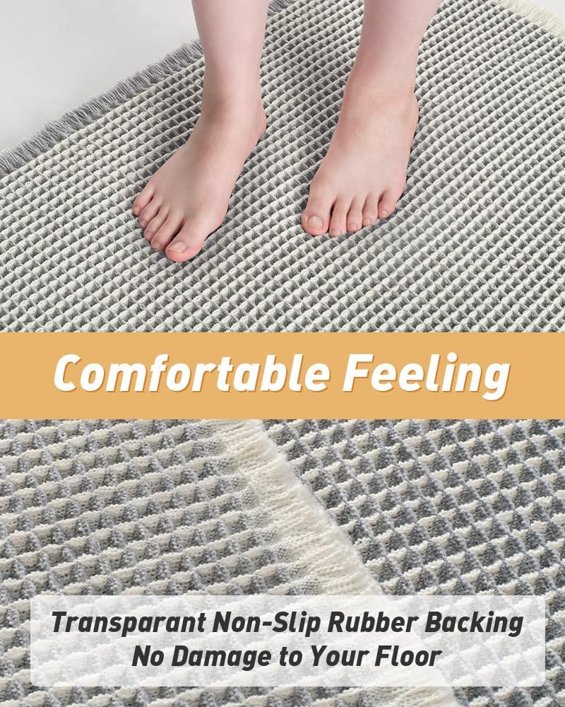 AMOAMI Upgraded Waffle Bath Mat, Super Absorbent Non Slip Bath Mats for Bathroom Floor, Machine Washable Bathroom Rugs with Tassels, Rubber Backed Bathroom Mats, Ultra Soft, 18&34; x 30&34;, Brown - Homesidy.com