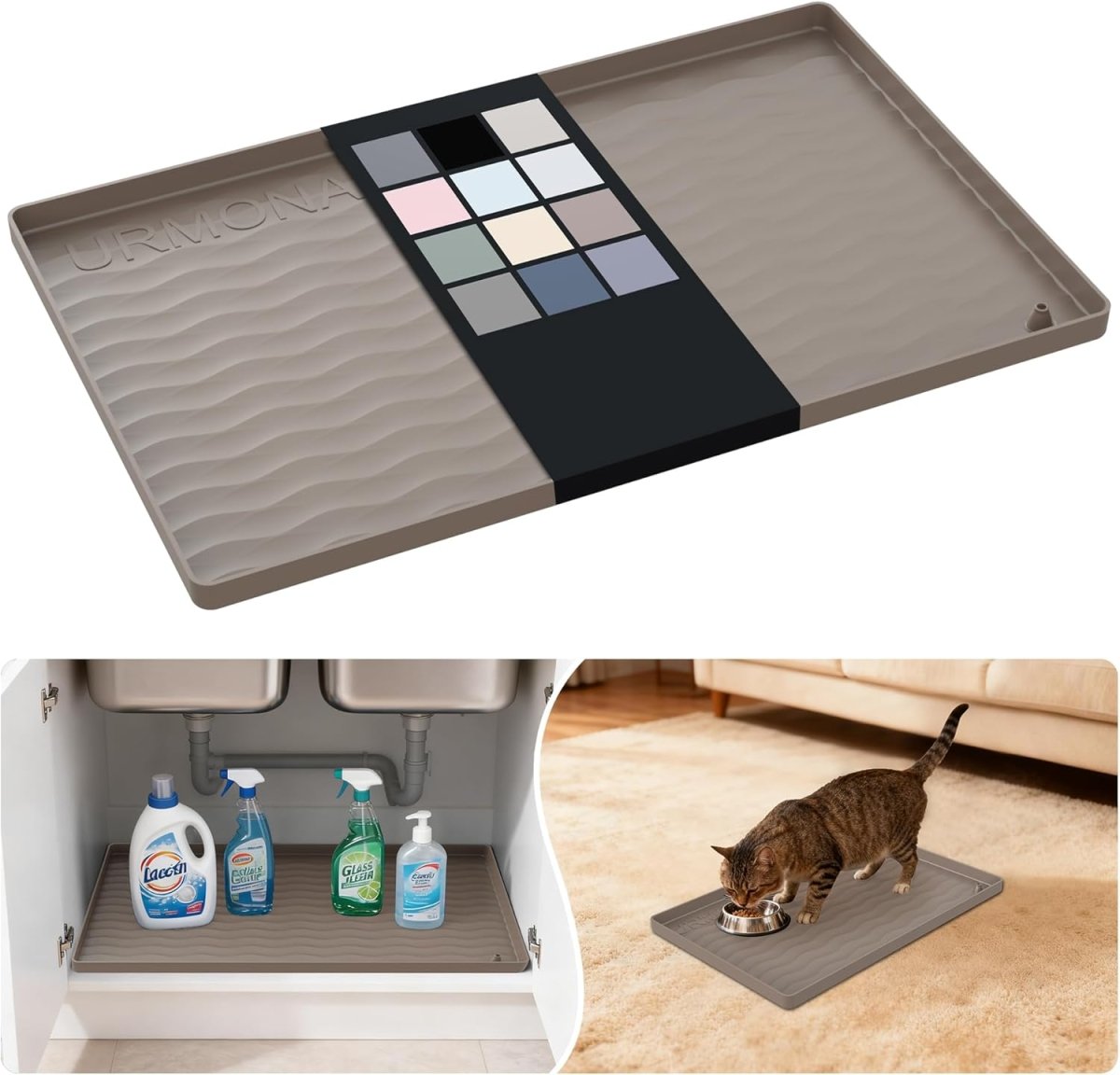 URMONA Waterproof Silicone Under Sink Mat 31 x 22 Shelf Liner for Kitchen and Bathroom, Cabinet and Counter Protector, Storage and Organizers, Litter Mat, Pet Cat Puppy Essentials(Dark Grey) - Homesidy.com