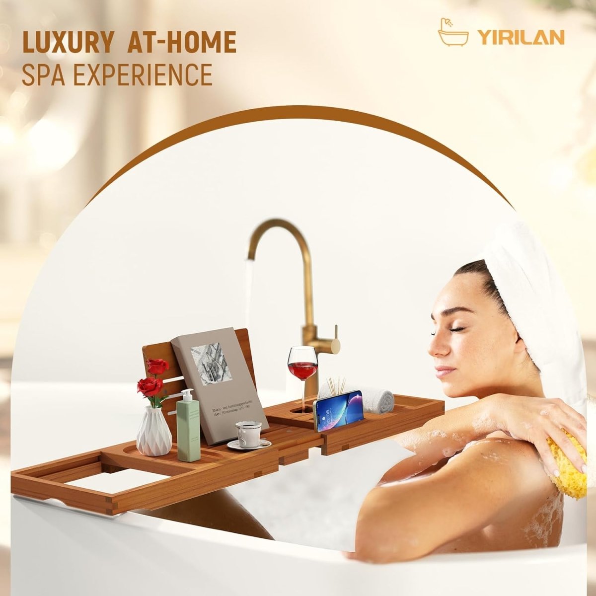 Premium Bathtub Tray Caddy, Expandable Bath Tray, Unique House Warming Gifts, New Home, Anniversary and Wedding Gifts for Couple, Bridal Shower Gift for Women - Homesidy.com