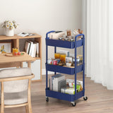 Sywhitta 3 - Tier Plastic Rolling Utility Cart with Handle, Multi - Functional Storage Trolley for Office, Living Room, Kitchen, Movable Storage Organizer with Wheels, White - Homesidy.com