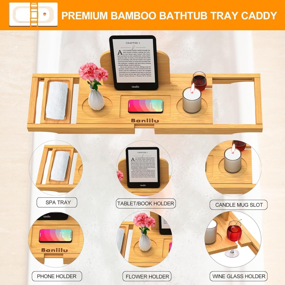 Banlilu Bathtub Tray - Bath Tray Expandable - Bath Tub Tray Table for Bathtub, Ajustable Size, Fits Most Tubs - Homesidy.com