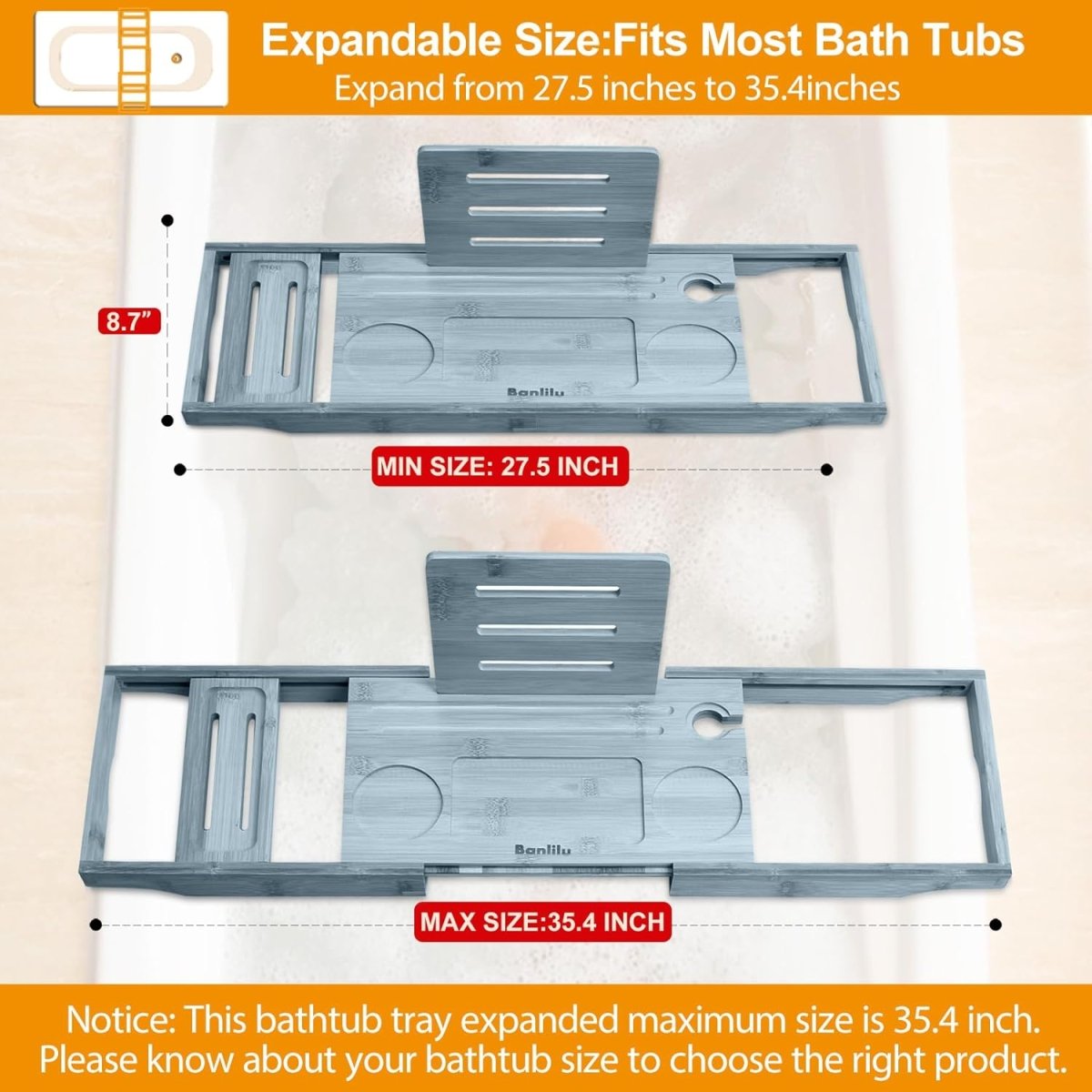 Premium Bamboo Bathtub Tray Caddy - Bath Tub Tray Table for Bathtub - Bath Caddy Tray for Bathtub, Expandable Size, Fits Most Bath Tubs - Homesidy.com