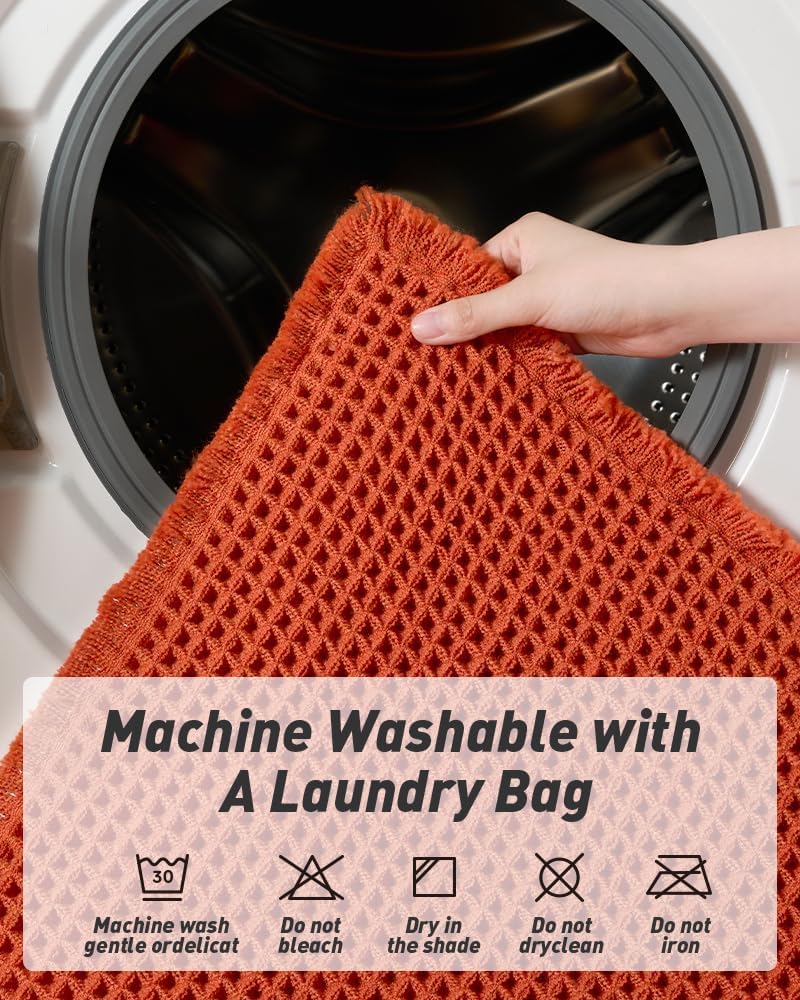 AMOAMI Upgraded Waffle Bath Mat, Super Absorbent Non Slip Bath Mats for Bathroom Floor, Machine Washable Bathroom Rugs with Tassels, Rubber Backed Bathroom Mats, Ultra Soft, 18&34; x 30&34;, Brown - Homesidy.com