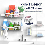 NESOMI Shower Caddy Adhesive Shower Organizer 7 - Pack, Rustproof Stainless Steel Bathroom Shelves, Large Capacity No - Drill Rack Storage Accessories with Soap Dish Toothbrush Holder &amp;24 Hooks Home Decor - Homesidy.com