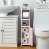 AOJEZOR Toilet Paper Holder Stand: No Drill PVC Small Bathroom Cabinet for Apartment Dwellers - Rental Deposit Protection - Small Space Storage Saving - Homesidy.com