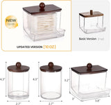 Tbestmax Qtips Holder Bathroom Container, 10 OZ Cotton Ball/Swabs Dispenser, Apothecary Jar Organizer for Storage Brown Wood Lids - Homesidy.com