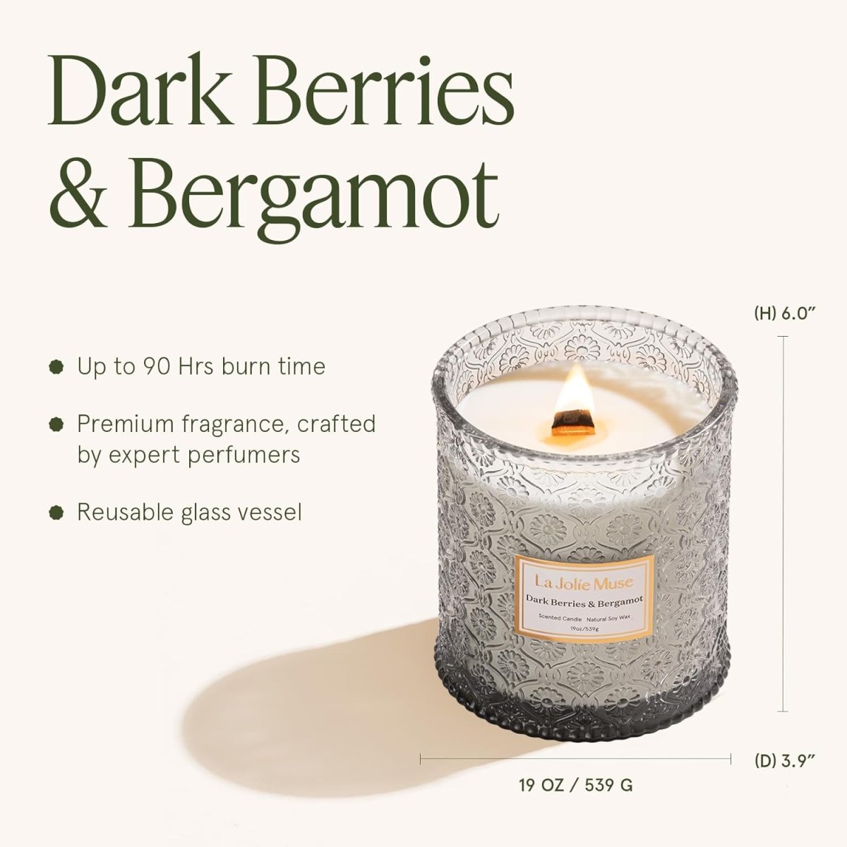 LA JOLIE MUSE Sahara Amber Candle – Bergamot, Clove &amp; Amber | 12 oz Large 2 - Wick Soy Wax Candle | 60 Hours Clean Burn | Gift - Ready for Hosts &amp; Gatherings | Elegant Home Décor - Homesidy.com