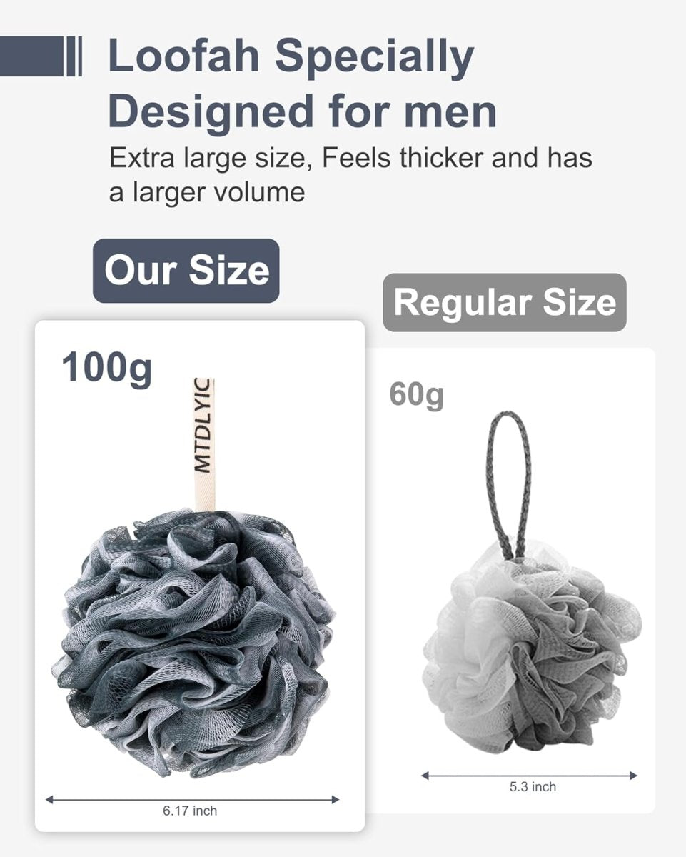 MTDLYICE Loofah Sponge, XXL Large Loofah 100g 4 Pack, Bath Sponge Soft Mesh Shower Loofah for Men, Body Scrub, Shower Pouf Bath Accessories, for Body Wash, Soap (Blue Gray) - Homesidy.com
