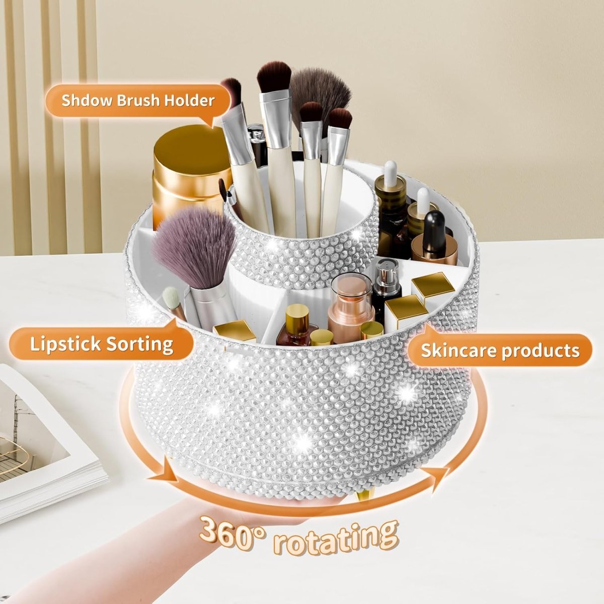 fanado 360° Rotate Makeup Brush Holder Organizer, Makeup Organizers Countertop, Makeup organization and Skincare Storage for Vanity, Desktop, Bathroom (White) - Homesidy.com