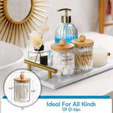 4 Pack Qtip Holder Dispenser with Bamboo Lids - 10 oz Clear Plastic Apothecary Jar Containers for Vanity Makeup Organizer Storage - Bathroom Accessories Set for Cotton Swab, Ball, Pads, Floss - Homesidy.com