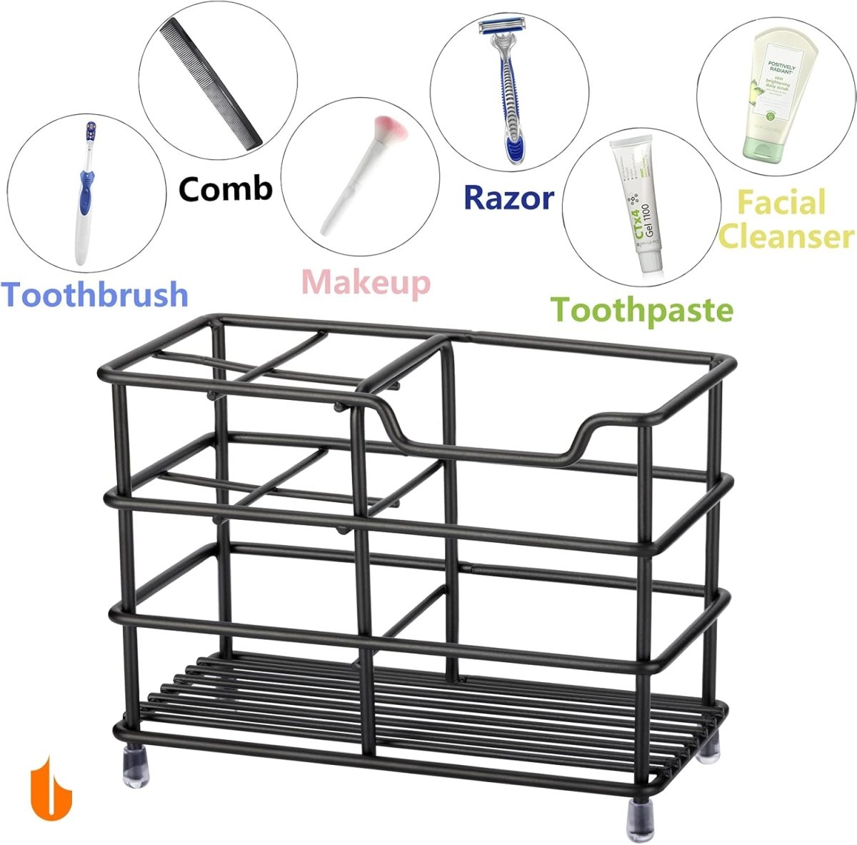 Urbanstrive 304 Stainless Steel Bathroom Toothbrush Holder Toothpaste Holder Stand Bathroom Accessories Organizer (Black, Small) - Homesidy.com