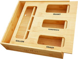 SpaceAid Bag Storage Organizer for Kitchen Drawer, Bamboo Organizer, Compatible with Gallon, Quart, Sandwich and Snack Variety Size Bag (1 Box 4 Slots) - Homesidy.com