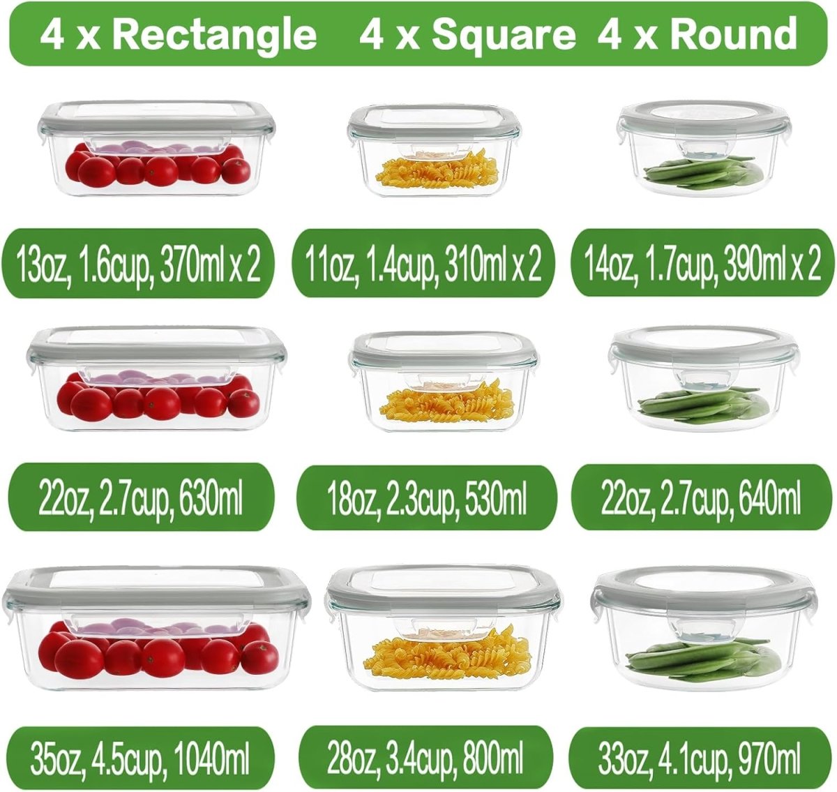 HOMBERKING 24pc Borosilicate Glass Food Storage Containers with Lids, Glass Meal Prep Containers with Leak Proof Snap Lock Lids, Airtight Bento Lunch Boxes, Kitchen Storage (12 lids &amp; 12 Containers) - Homesidy.com