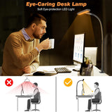 Airlonv LED Desk Lamp for Office Home, Eye - Caring Desk Light with Stepless Dimming Adjustable Flexible Gooseneck, 10W USB Adapter Desk Lamp with Clamp for Reading, Study, Workbench (Black) - Homesidy.com