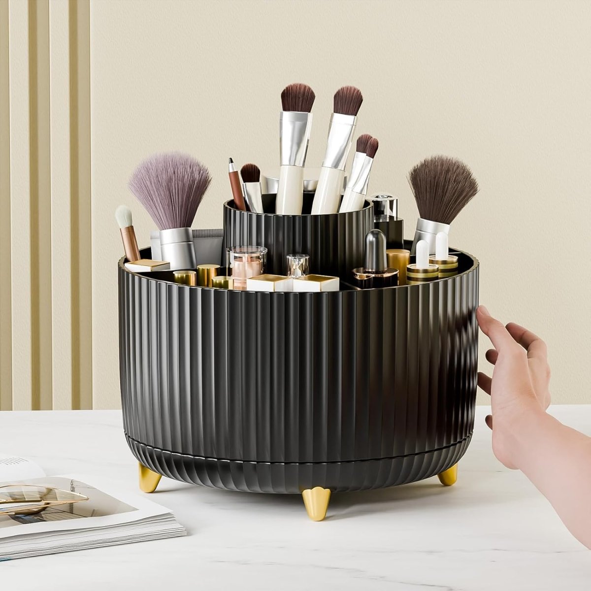 fanado 360° Rotate Makeup Brush Holder Organizer, Makeup Organizers Countertop, Makeup organization and Skincare Storage for Vanity, Desktop, Bathroom (White) - Homesidy.com